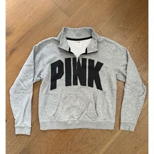 PINK Victoria's Secret Quarter Zip Pullover Sweatshirt Heather Gray Large